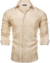 Hi-Tie Men's Wrinkle Free Inner Contrast Jacquard Long Sleeve Button Down Shirt