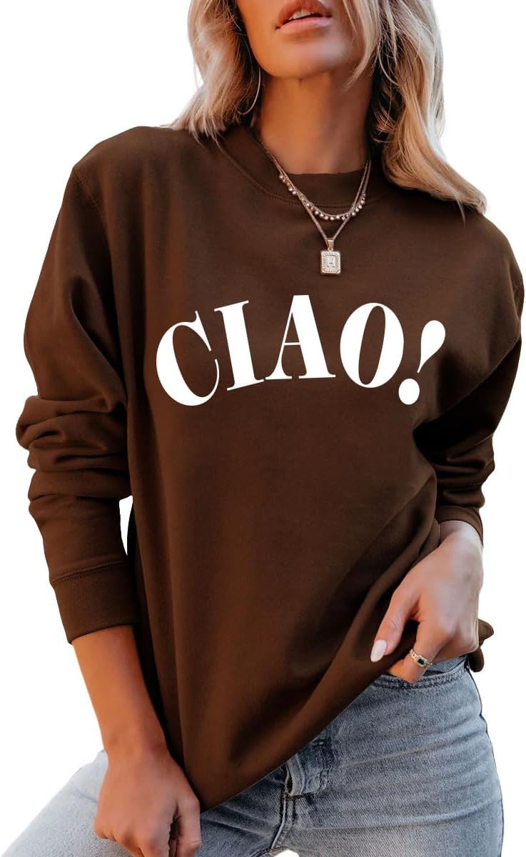 QYZ-Top Ciao Italian Hello Pullover - Womens Casual Long Sleeve Letter Italian Goodbye Graphic Sweatshirt Tops image 5