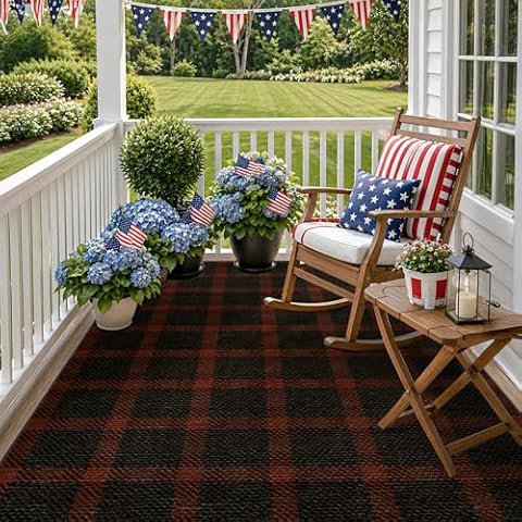 JTJ - US JTJ Easy Jute Buffalo Plaid Rug 5x7, Black & Red, Washable Outdoor Rug — $53.99 (10% off)