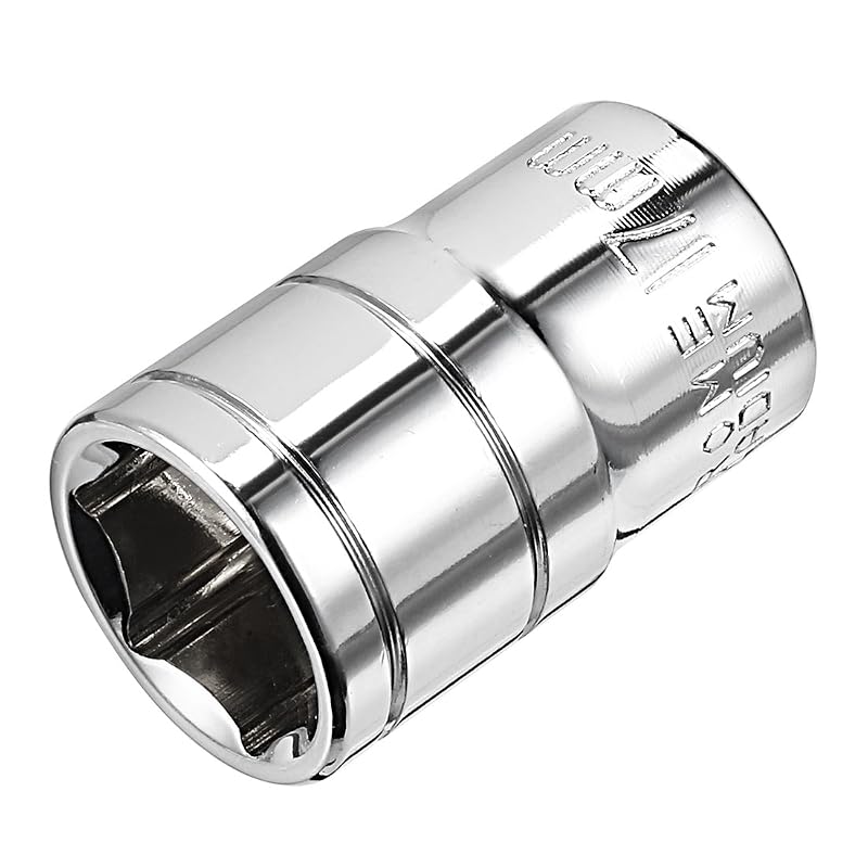 Soquete sextavado raso uxcell de 17 mm com encaixe quadrado de 12,7 mm (1/2 pol.), aço cromo-vanádio, 1 unidade