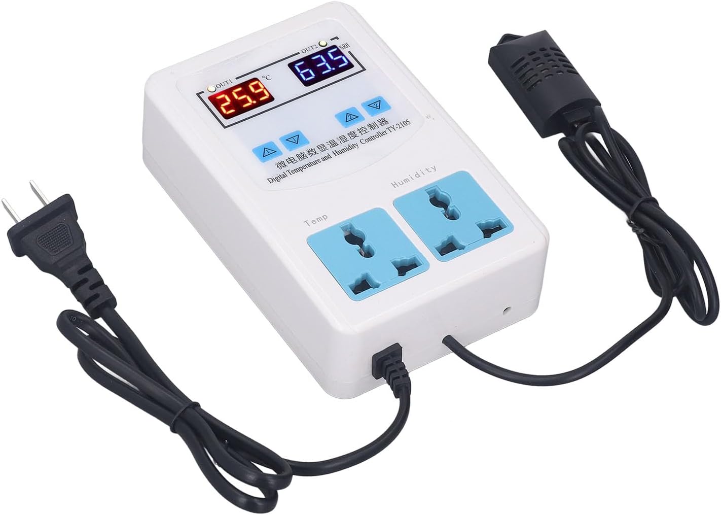Temperature Humidity Controller with LCD DisplayDigital Thermostat Humidistat for Incubators, Herbal Storage Containers, and Grow Rooms (20°C to 60°C, 0%–100% RH, 110–220V)