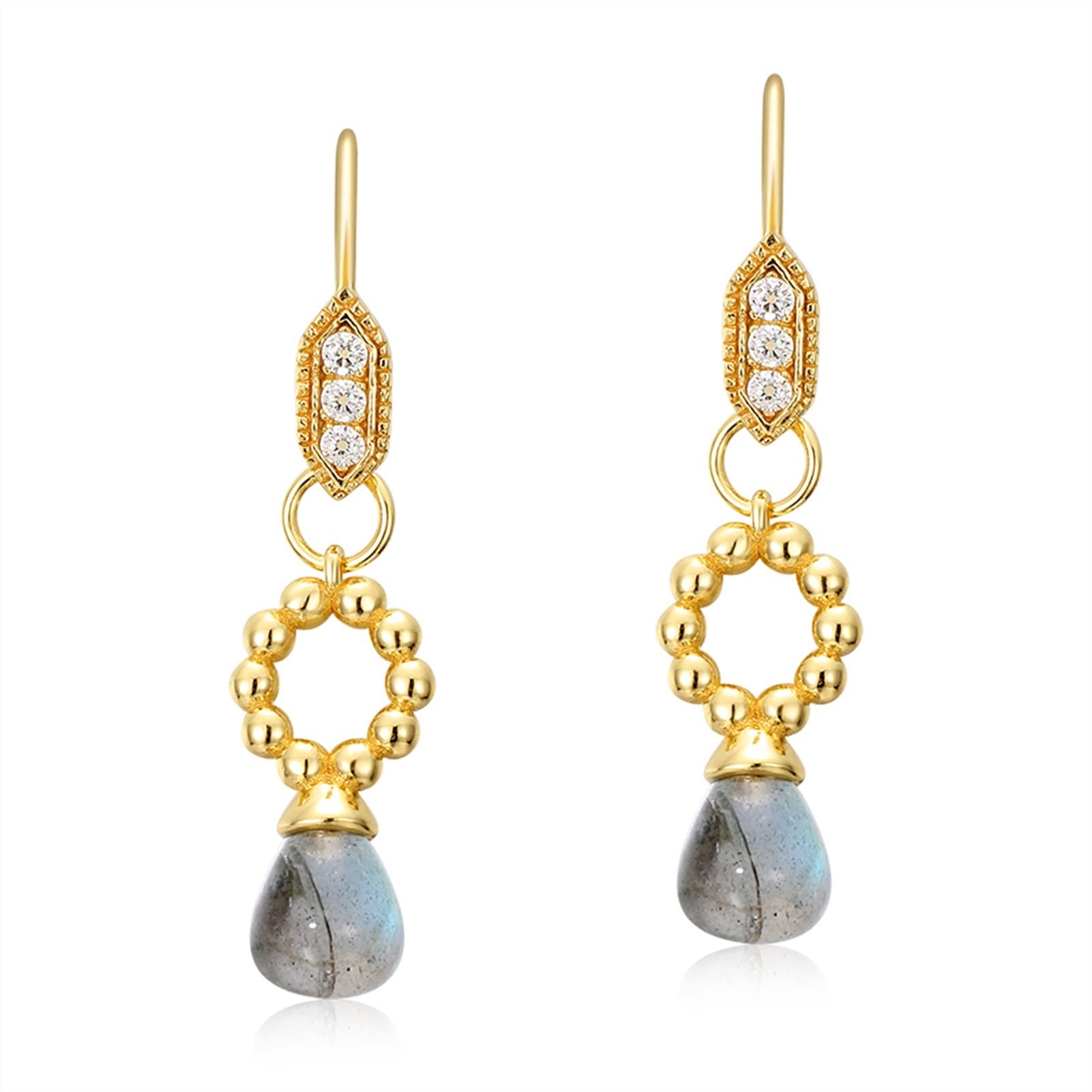 Pendientes de plata 925 hipoalergénicos con labradorita natural 6
