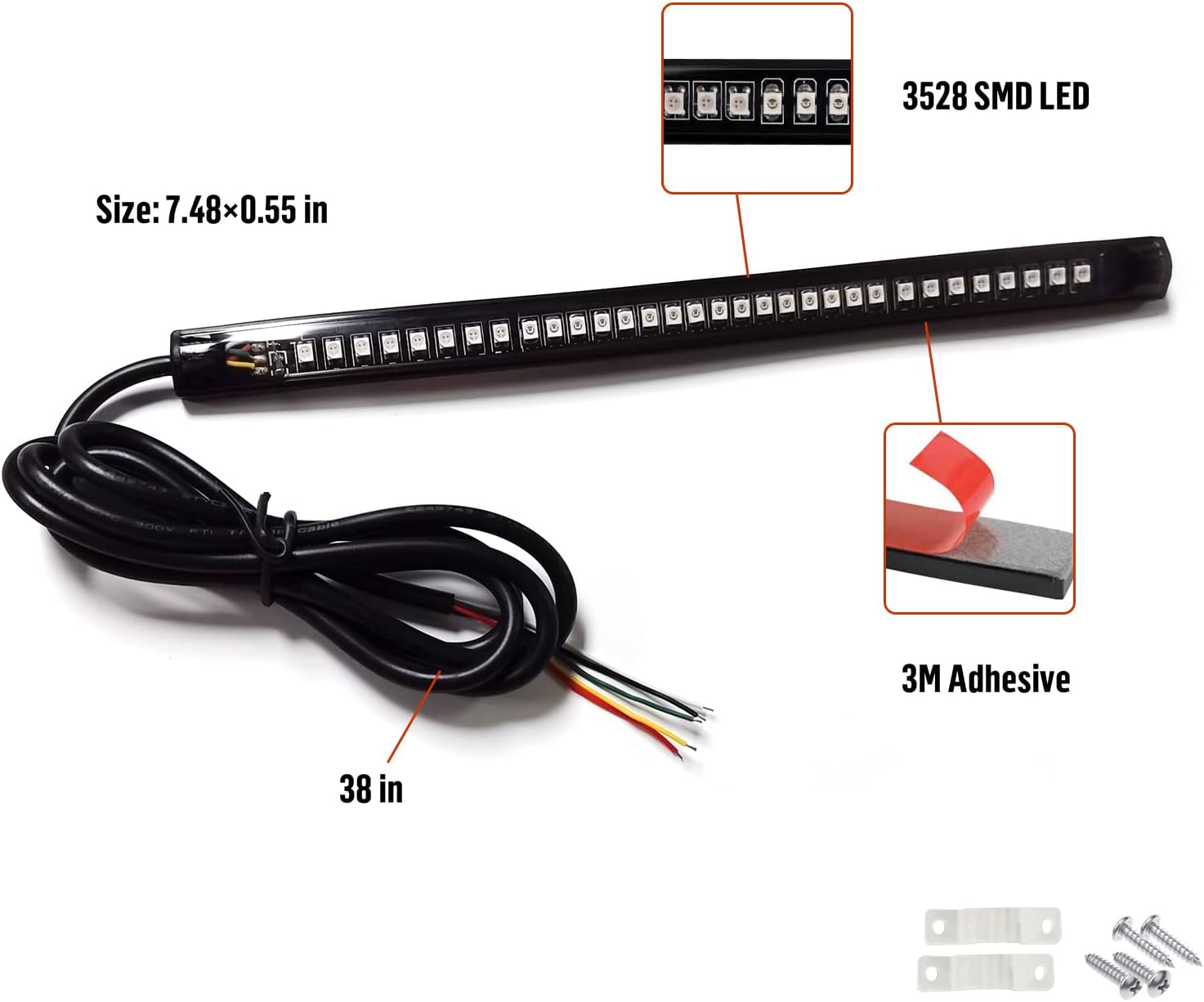 Motorcycle LED Turn Signal Tail Brake Stop Integrated Light 8" Rear LED Motorcycle Taillight License Plate Light Strip for Bike ATV SUV