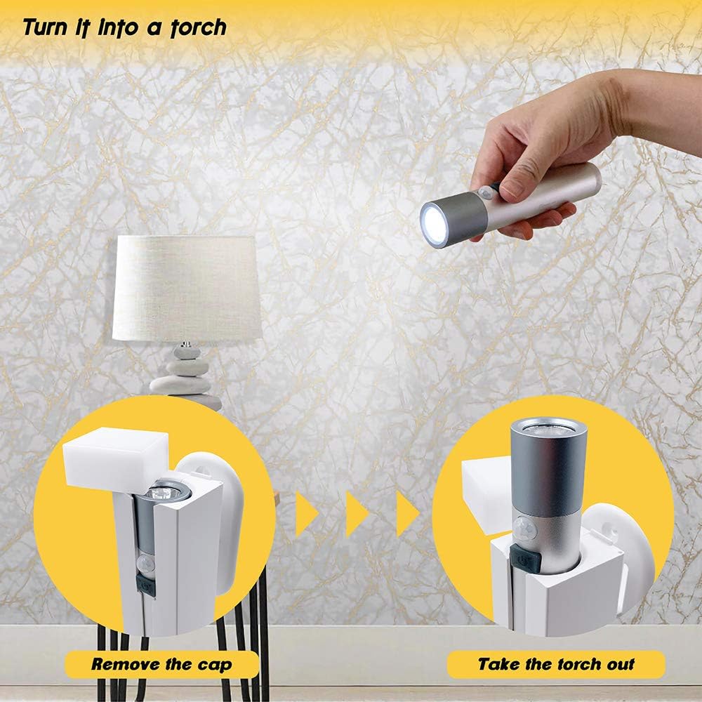 2 in 1 Motion Sensor Light - Wall Mounted LED Night Light - Stick on Lamp for Restroom Entryway Hallway Closet Stairs w/Portable Flashlight - High Lumen Flash Lights (White)