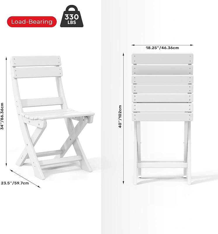 Costaelm Outdoor Bistro Chair, Patio Folding Dining Chair, White image 2