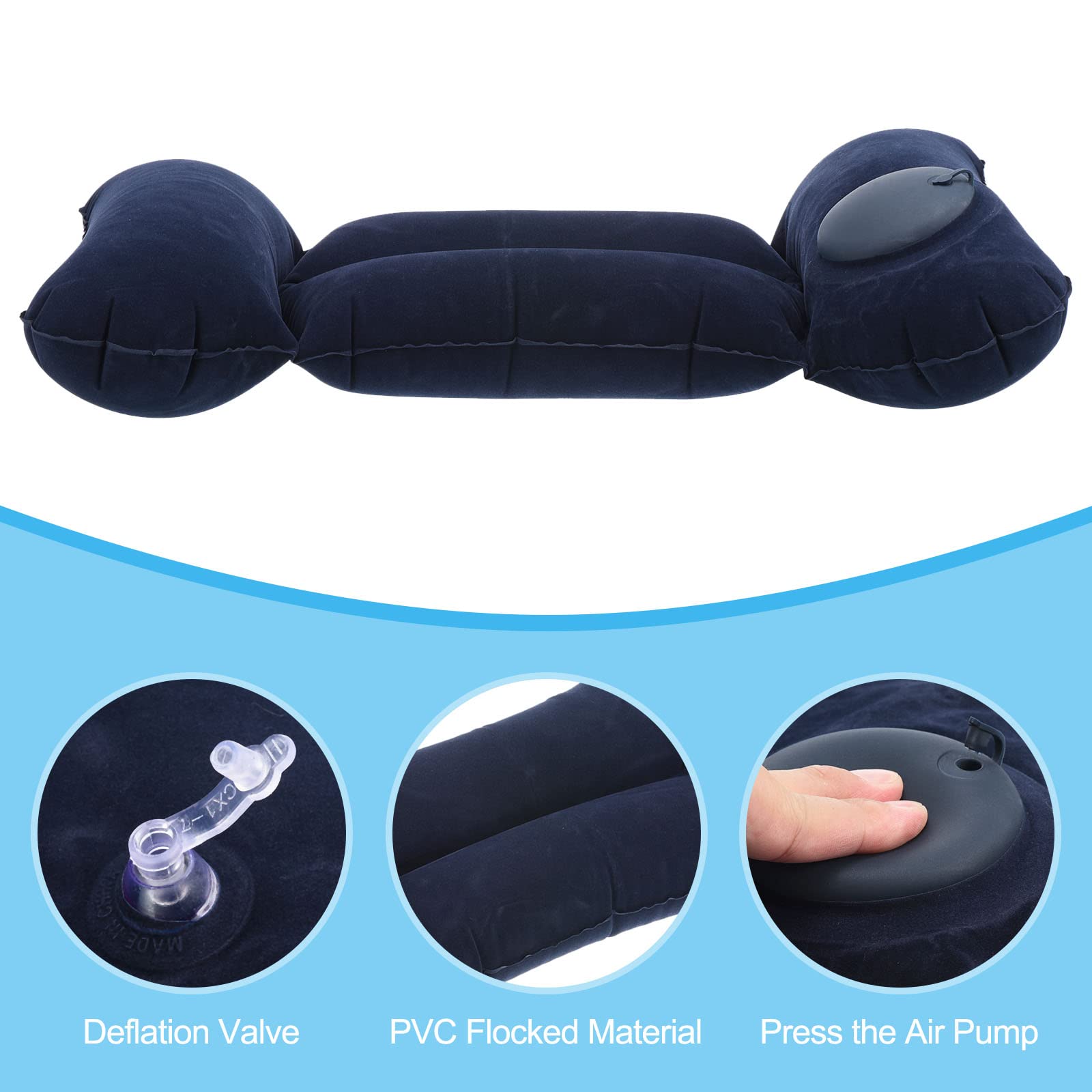 PATIKIL Gonflable Voyage Oreiller, Lombaire Soutien Voyage Vols Coussin Floqué Air Oreiller pour Avion Train Bureau, Marine Bleu