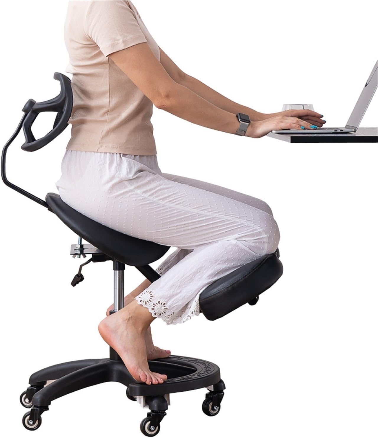 Kneeling Chair with Back Support for Office & Home | Ergonomic Posture Correction Stool | Angled Seat Design for Extended Sitting Comfort | Adjustable Computer Chair to Improve Posture