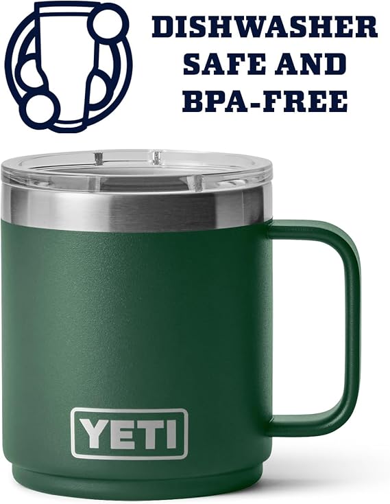YETI Rambler 10 oz Ceramic Lined Stackable Mug, Vacuum Insulated, Stainless Steel with MagSlider Lid, Northwoods Green