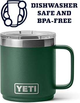 YETI Rambler 10 oz Ceramic Lined Stackable Mug, Vacuum Insulated, Stainless Steel with MagSlider Lid, Northwoods Green