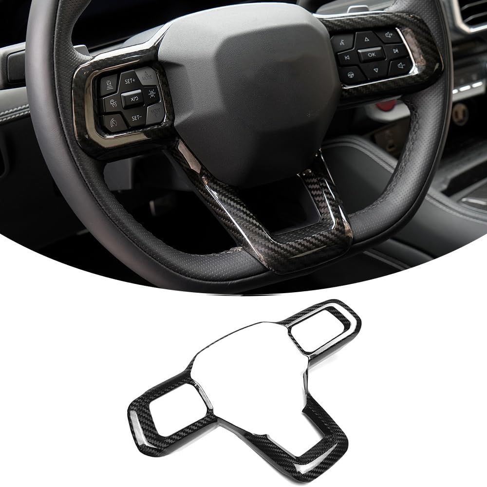 Jogon Dry Carbon Fiber Steering Wheel Trim for Ford Mustang S650 GT Dark Horse EcoBoost 2024 2025, Steering Wheel Button Frame Cover