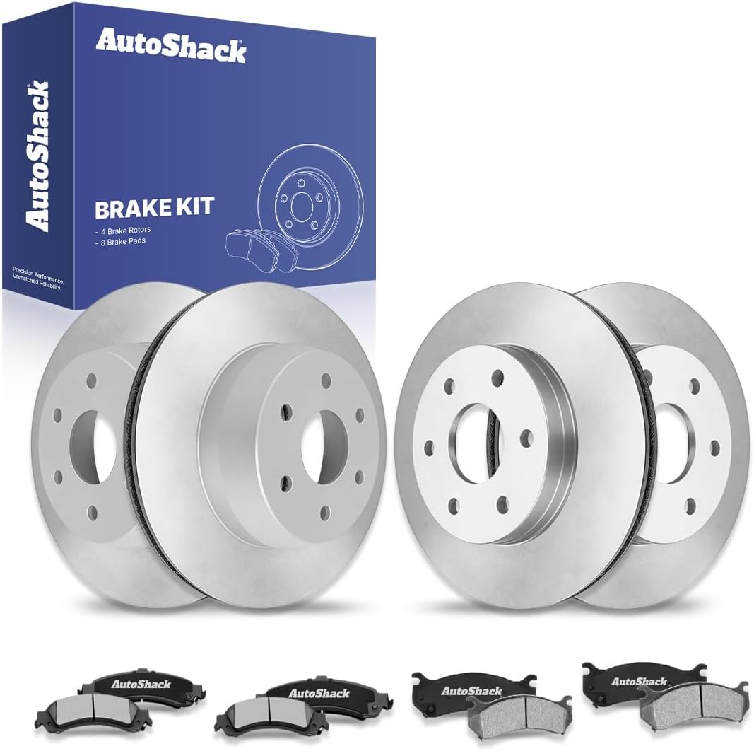 AutoShack Front & Rear Brake Rotors & Ceramic Pads for Chevrolet & GMC, Suburban 1500 2000-2002 Tahoe 2002 Sierra 1500 2003 Yukon 2002, 4WD RWD AWD V6 4.3L V8 4.8L 5.3L 6.0L