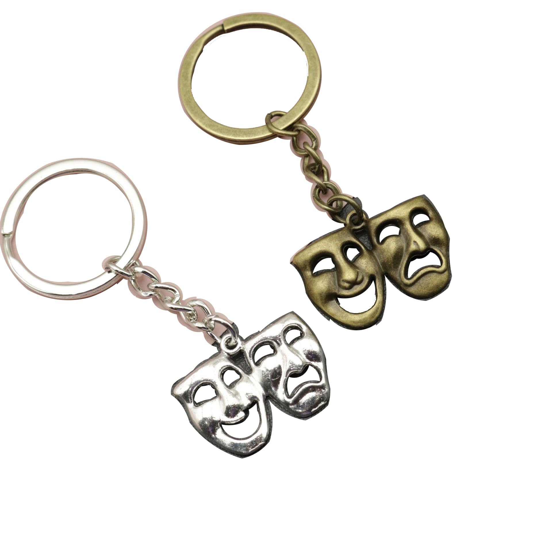 Loklneyk Women's Ancient Silver 2Pcs Comedy Tragedy Mask Keychain-Drama Mask-Theatre Mask Pendant-Happy And Sad Face Mask-Gift For Drama Lovers