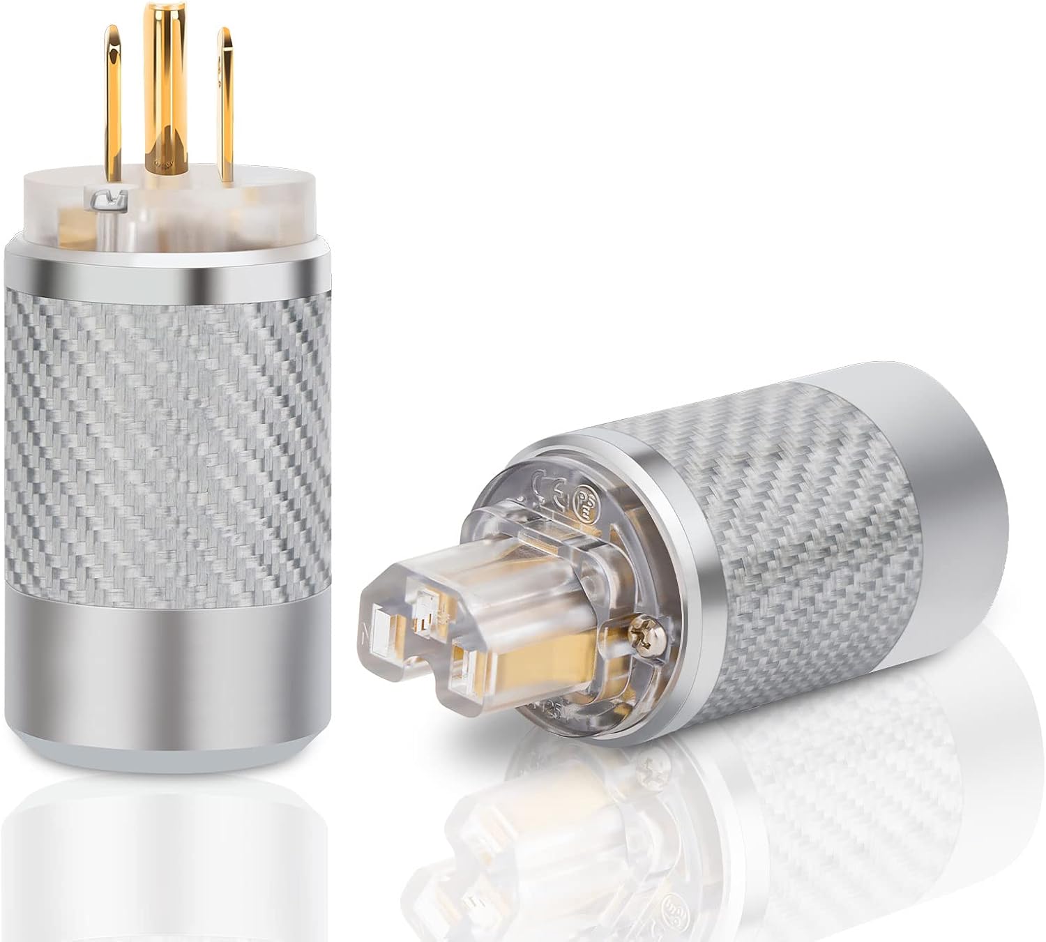 Monosaudio Audio Power Plug Black Carbon Fiber Transparent Aluminum Shell 10A/250V 15A/125V Power Connector Brass IEC320 C13 Connector for DIY Audiophile Power Cord Audio Power Cable (Gold Plated)