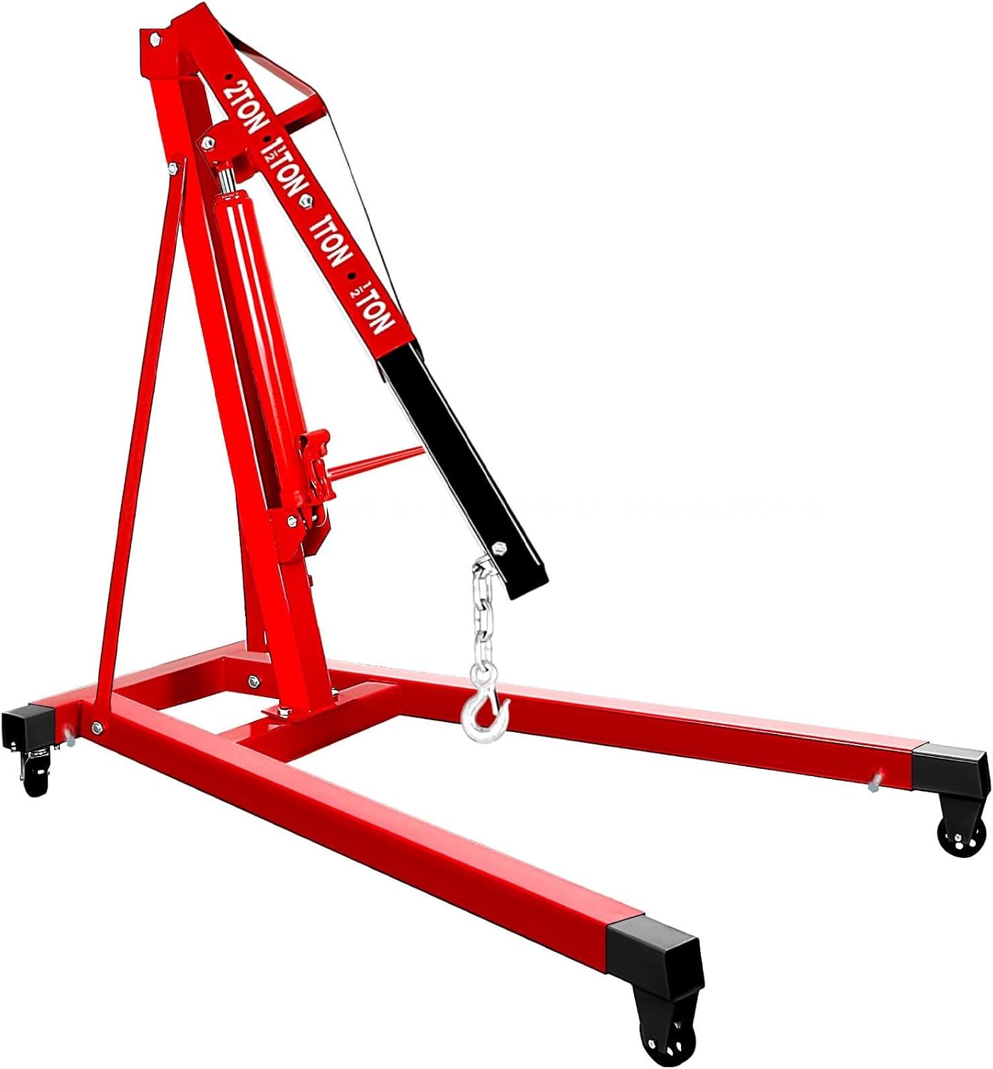 2 Ton Folding Engine Hoist Cherry Picker 4400 LBS Capacity Hydraulic Shop Crane w/Telescoping Boom 4 Caster Wheels for Automotive Repair, Heavy Duty Cherry Picker for Workshops Garage, Red