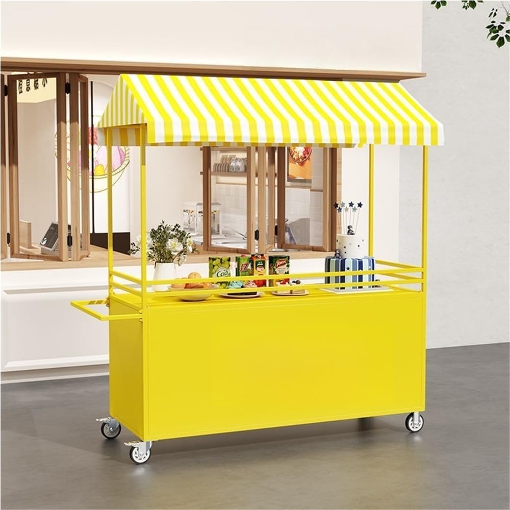 Portable Cart with Canopy and Wheels, Outdoor Vendor Cart, Mobile Food Display Stand for Farmers Market Street, Vendor's Dessert Stall, Street Food(Yellow)