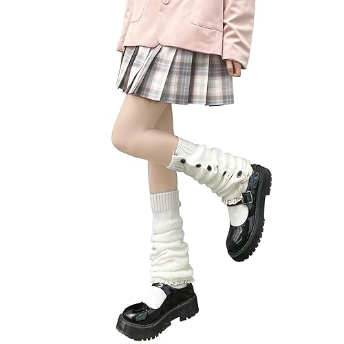 Lebaley Kawaii Leg Warmers for Girls Women - Japanese Lolita Leg Warmers Y2K Harajuku Leg Cover Stockings Kawaii Knit Socks - Button 2