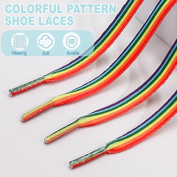 4 Pairs Rainbow Elastic Sports Shoe Laces with 2 Pieces Bracelet, Colorful Laces for LGBT Pride, 140cm Flat Laces for Running and Daily Life, Unisex Fashion Accessories - 4