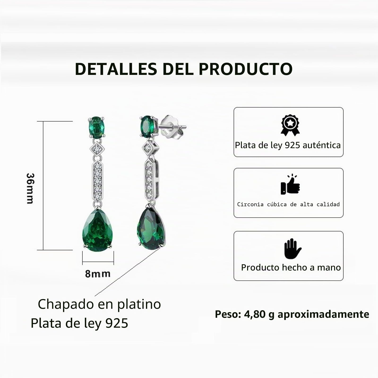 Pendientes Bohemios de Cristal de Esmeralda y Piedras Preciosas Verdes, Colgantes Largos de Plata de Ley para Mujer