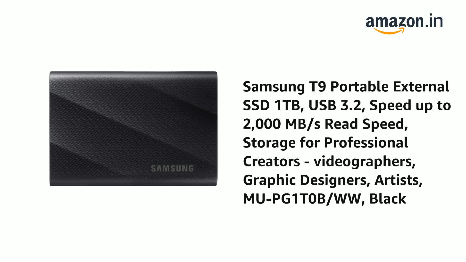 Samsung T9 Portable External SSD 1TB, USB 3.2, Speed up to 2,000
