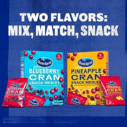 Ocean Spray® Pineapple Cran™ Snack Medley, Cranberry and Pineapple Dried Fruit Snack, 1 Oz Pouches, 5 Count (Pack of 10)