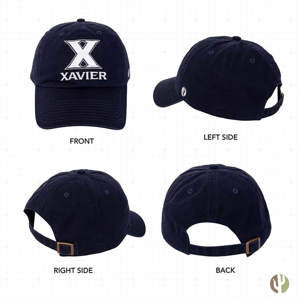 Desert Cactus Xavier University Baseball Hat XU Musketeers Brimmed Embroidered Cap Adjustable Cloth Strap Adult (Style B) Blue - Image 3