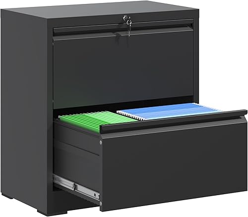 Archivador lateral de 2 cajones para oficina en casa, archivador de metal con cerradura, cajones de almacenamiento de archivos para carpetas