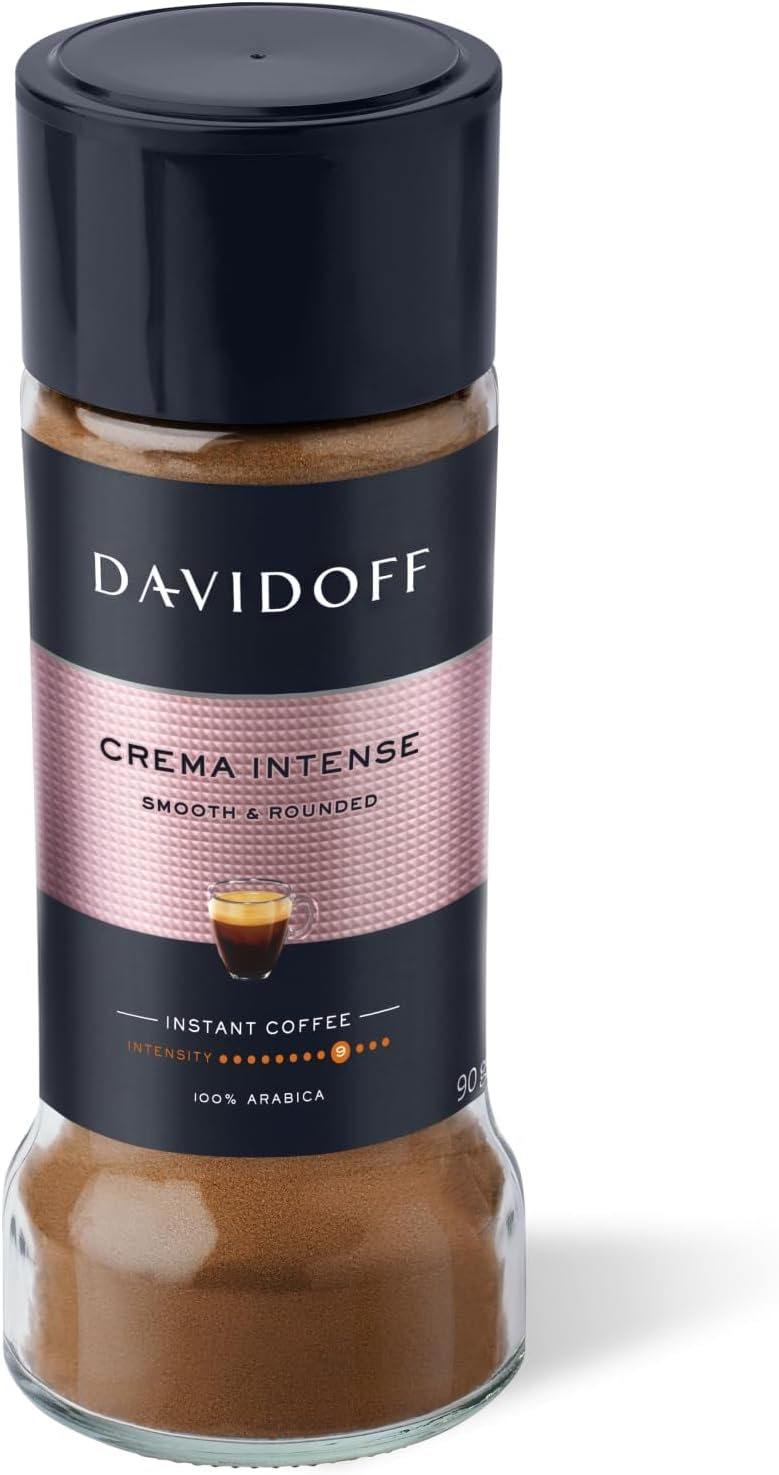 Crema Intense Instant Coffee - 9/12 Intensity - 100% Arabica - 90 grams, Powder, Glass Bottle