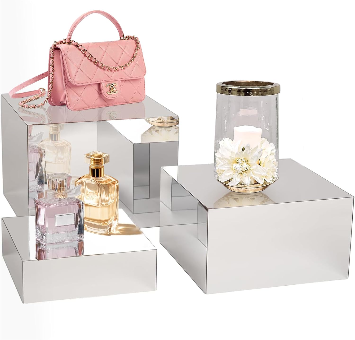 3Pcs Buffet Risers,Mirror Acrylic Risers Display Stands