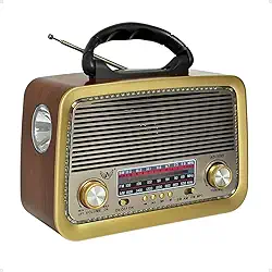 Rádio Am Fm Retro Vintage Recarregável 110v 220v Pilhas Portátil (Marrom)