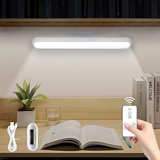 FWoche Dimmable Magnetic Rechargeable LED Desk Lamp, 2000mAh Touch Control Under Cabinet Light Remote Control Night Light, 3 Color Modes, Bedside Lamp Office Table Lamp Reading Light Kitchen Led