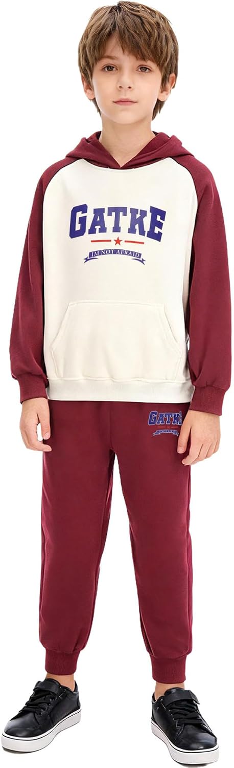 TiaoBug Kids Boys Fleece 2 Piece Sports Outfit Color Block Hoodie Sweatshirts and Jogger Sweatpants Set