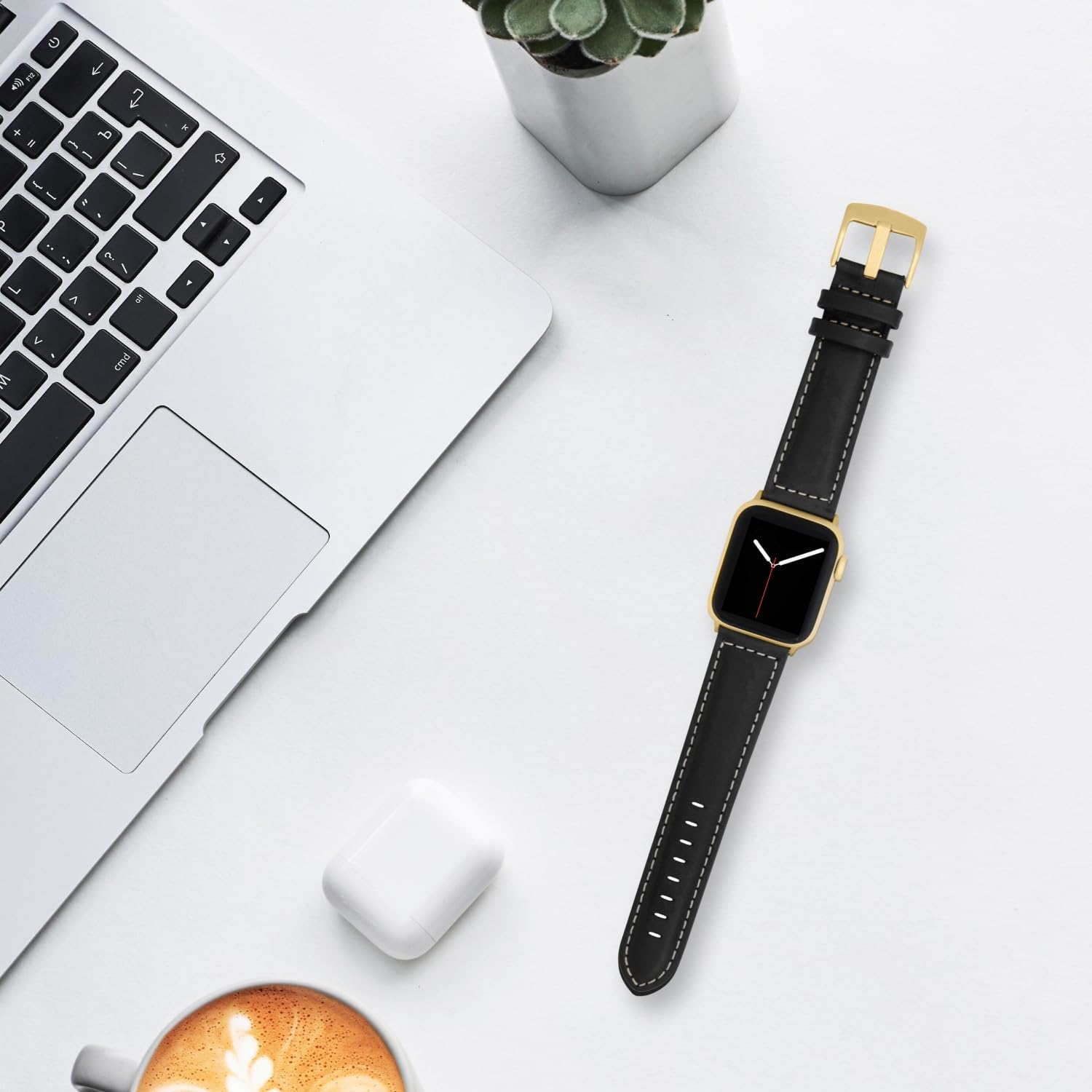 Bandini Mens Classic Leather Band for Apple Watch Band 46mm 45mm 42mm 44mm 41mm 40mm 38mm 49mm & Ultra 1 & 2, fits Apple Watch Series 11 10 9 8 7 6 5 4 3 SE, Extra Long XL, Black/Stitch/Gold