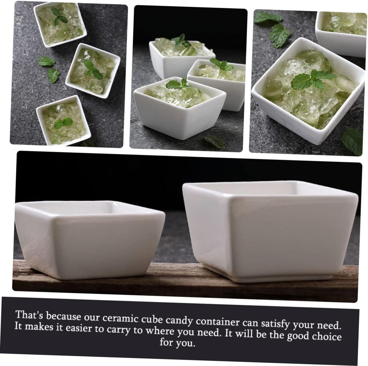 Mobestech 2-Piece Square Ceramic Sugar Cube Bowls Small Dipping Sauce Cups for Condiments Seasoning Plate for Kitchen Use for Appetizers and Desserts