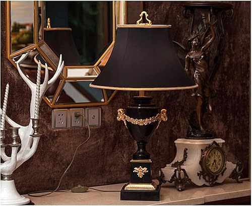 Miniatura 3 de JITEM Lámpara de Mesa Lámpara de mesa estilo europeo de mármol con pantalla de tela negra para sala de estar, dormitorio, E27, lámpara de mesita de