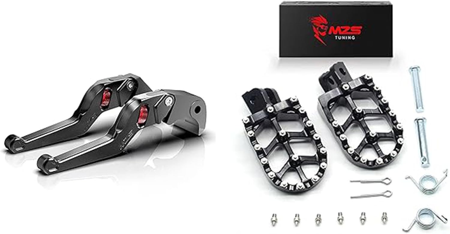 MZS Black Motorcycle Brake Clutch Levers + Foot Pegs Compatible with GROM Monkey