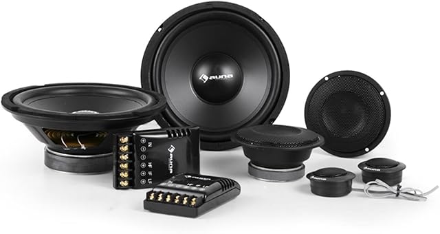 AUNA CS Comp-8 Professional Car HiFi Stereo Speakers Two 3-Way Crossovers with Gold-Plated Connections (4800W, 2 x Subwoofers, 2 x Midrange Speakers, 2 x Tweeters, Powerful Drivers & Magnets) Black