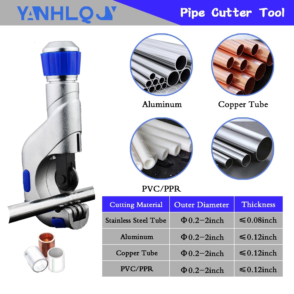 YanHLQJY Pipe Cutter Tool Heavy Duty Metal Pipe Cutter Copper Tube Cutter Speed Cutting Tubing Cutter for Stainless Steel Aluminum Brass Pipe (5-50mm) - Image 3