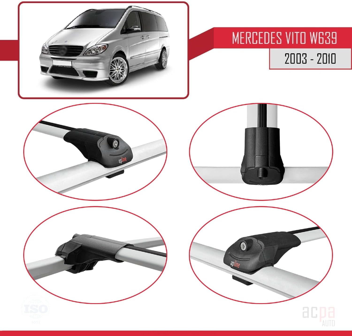 Compatible with Mercedes Vito (W639) 2003-2010 Roof Rack ACE-1 Grey