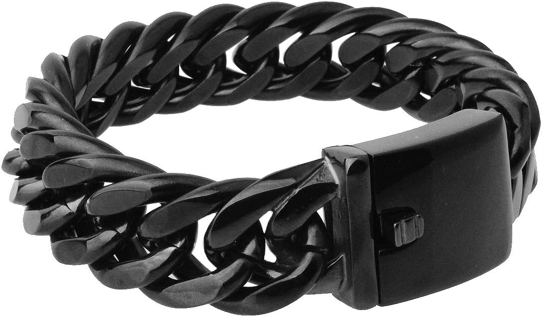 Chunky Mens Black Necklace Stainless Steel Curb Cuban Link Miami Chain Heavy Black Mens Choker - Image 3