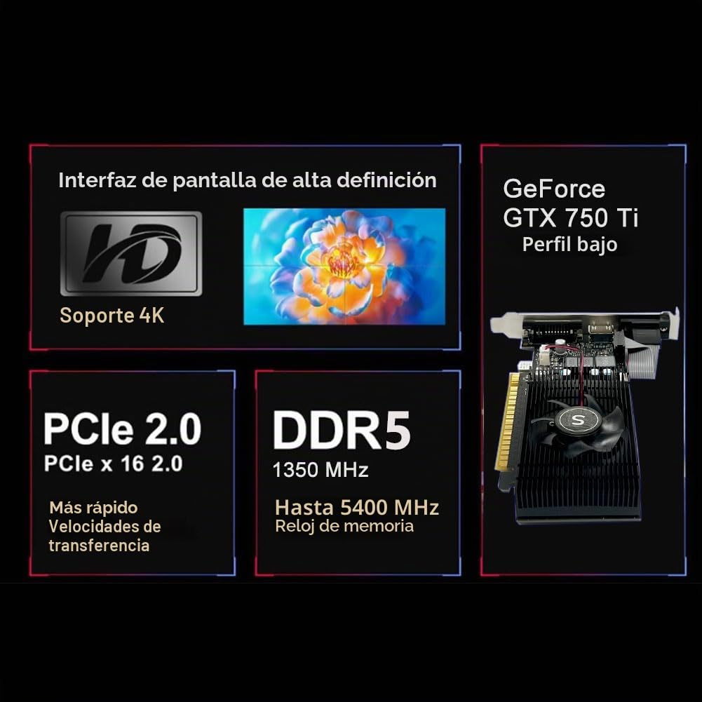 Geforce GTX 750 Ti Tarjeta gráfica, 4GB GDDR5 128-bit, DVI, HDMI, VGA, Perfil bajo, Tarjeta de Video para PC, GPU, PCI Express x16