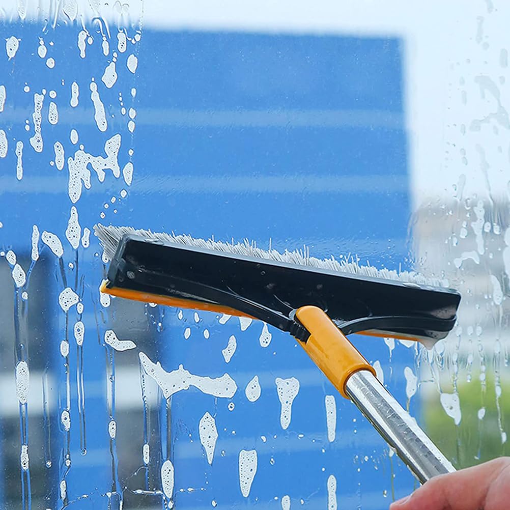 Estropajo 3 en 1 con empujador de agua, mango largo, giratorio 120°, cepillo de limpieza para el hogar para la limpieza de terrazas, azulejos, baño