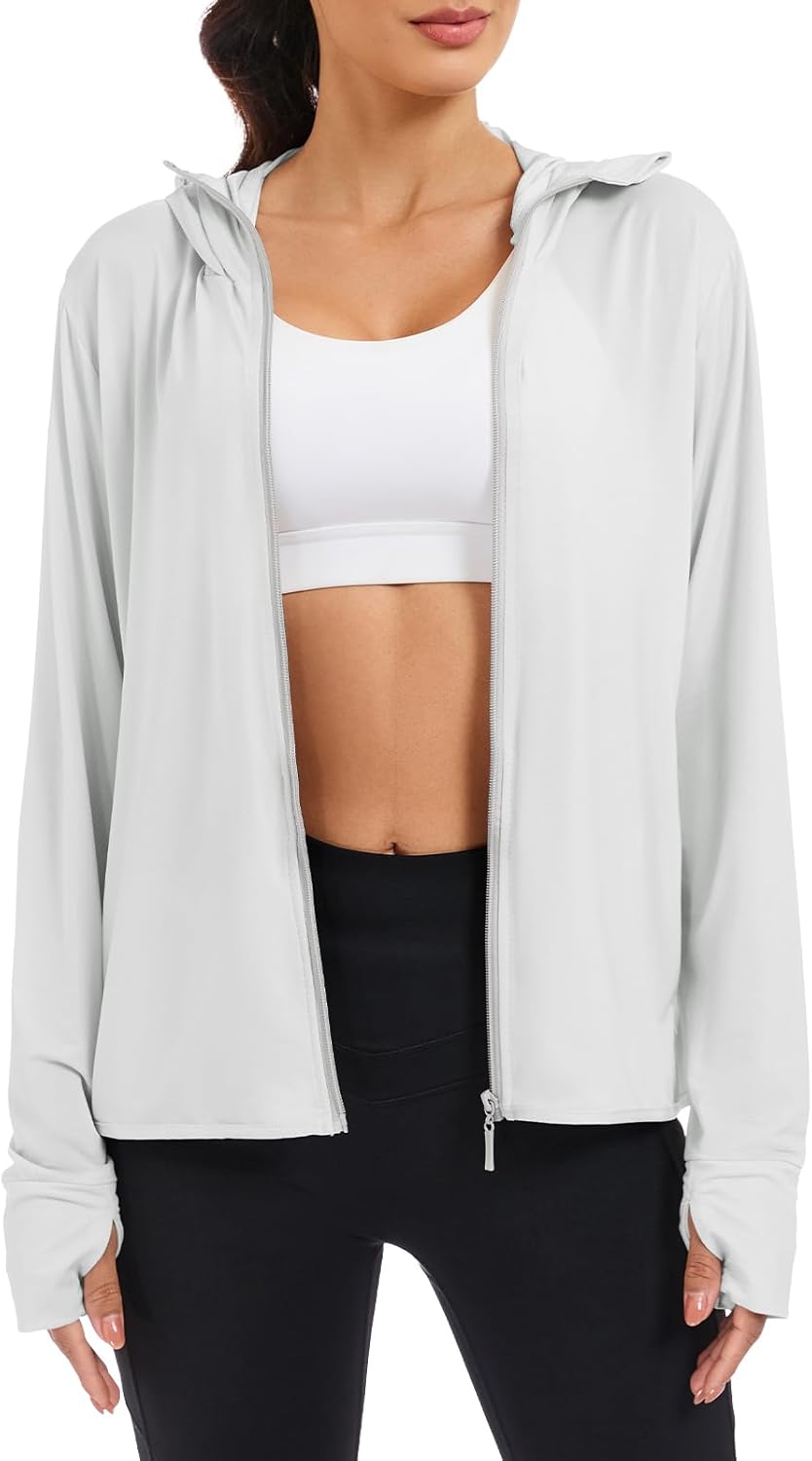 VUTRU Women UPF 50+ Sun Protection Jacket Hoodie Lightweight Full Zip Pockets Running Shirts Long Sleeve for Hiking Outdoor