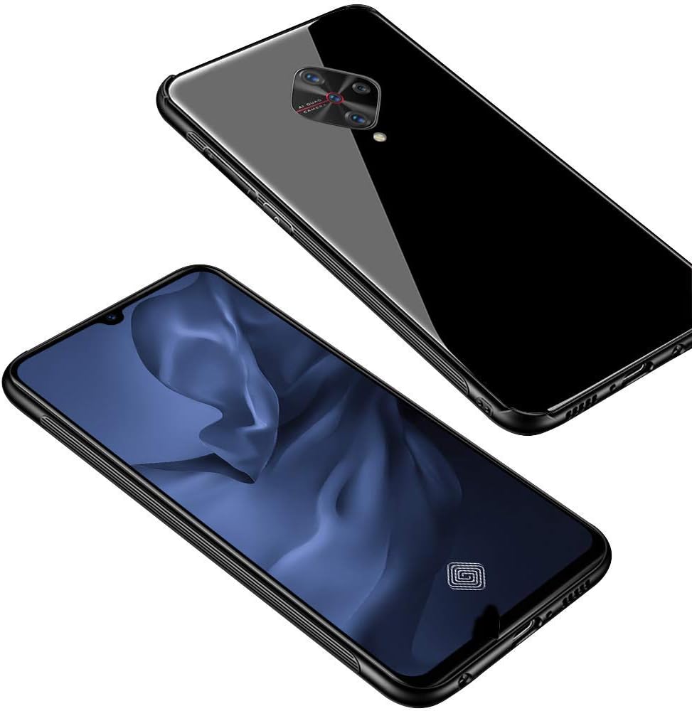 COVERNEW Luxurious Toughened Glass Back Case with Mirror Back Cover for Vivo S1 Pro - Sapphire Black