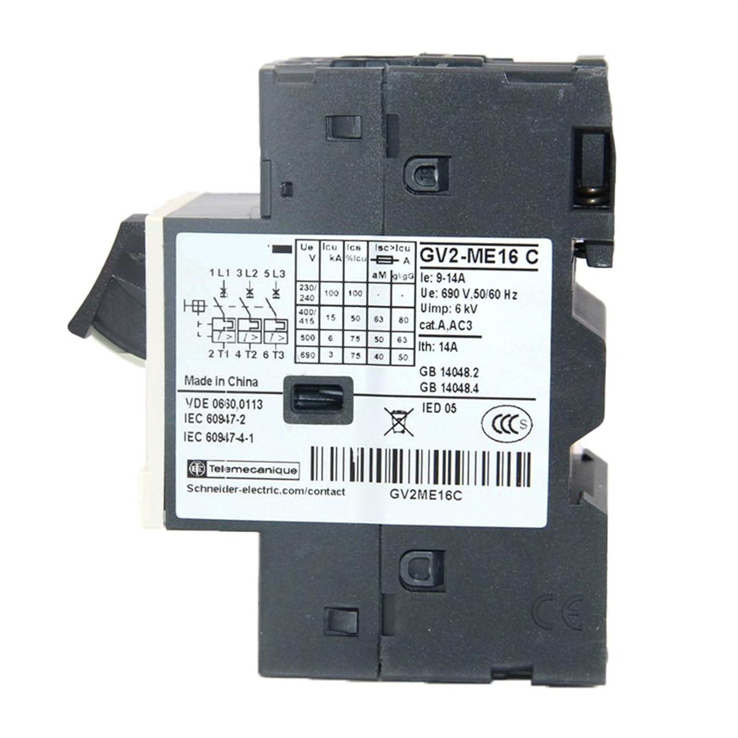 Thermal Magnetic Circuit Breaker Button 3P GV2ME16C Motor Protection Switch Setting Current Range 9-14A 15KA 1Pcs