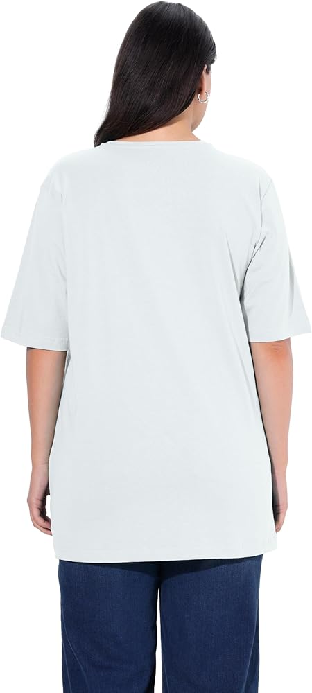 Ulla Popken T-Shirt dal Taglio Svasato con Scollo a V e Mezze Maniche Verde Muschio Chiaro 42+ 807284182-42