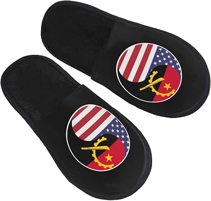 Yin Yang Flag Combination Of America And Angola Slippers Winter Indoor and Outdoor Slipper Warm Cozy Soft Lightweight House Shoes Fuzzy Slip-On Slipper Large