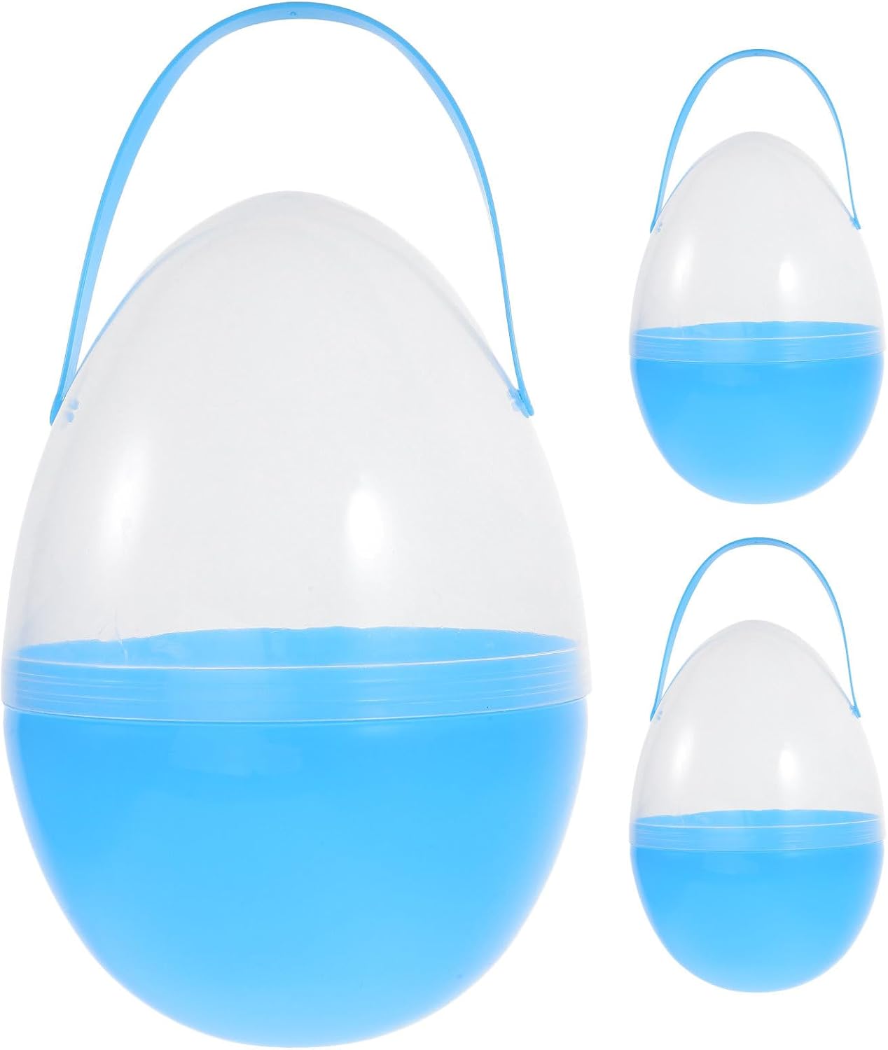 LABRIMP 3pcs Jumbo Easter Eggs: 10 Inch Plastic Giant Easter Eggs with Handle - Clear Large Baskets Fillable Oval Shaped Baskets Containers Decoration - Yellow