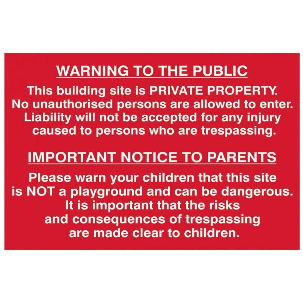 Scan 4251 Building Site Warning To Public & Parents - Pvc Sign 600 X 400Mm