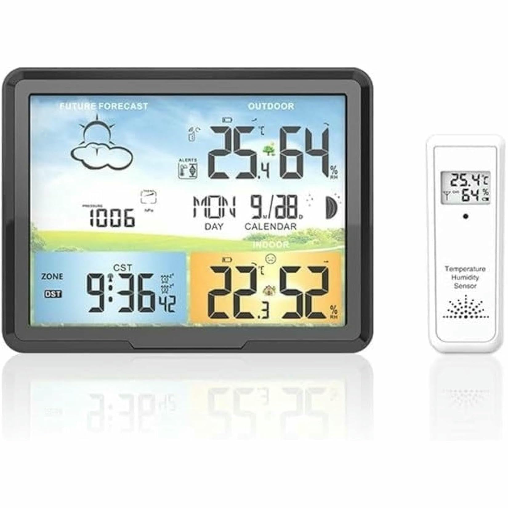 Misuratore di umidità della Temperatura Esterna Interna con Schermo A Colori Multifunzionale, Orologio Meteorologico E Allarme per Uso Domestico