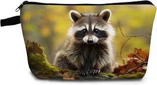 Raccoon Gift Raccoon Makeup Bag Cute Small Organizer Bag with Zipper Cartoon Kitten Raccoon Print Cosmetic Bag Birthday Gifts for Raccoon Lovers Women Friends…